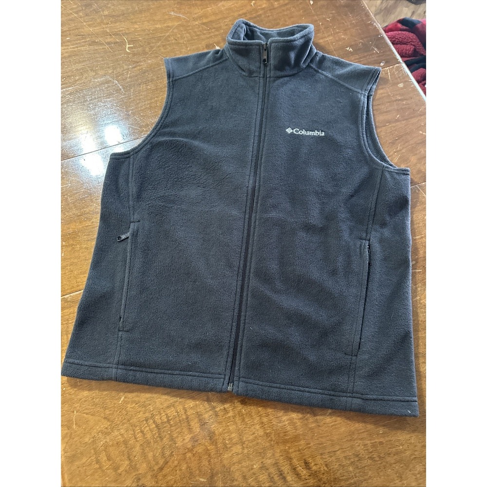 Columbia Fleece Vest Mens Sz M Gray Collared Full Zip Pockets